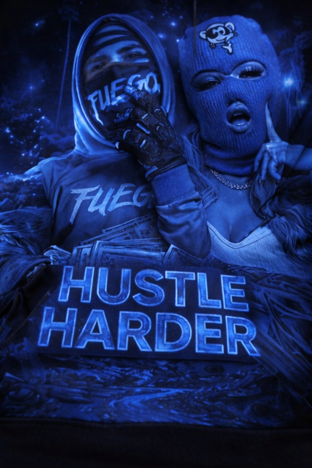 Monarch Pressure "Hustle Harder" Graphic Hoodie (Blue Edition)