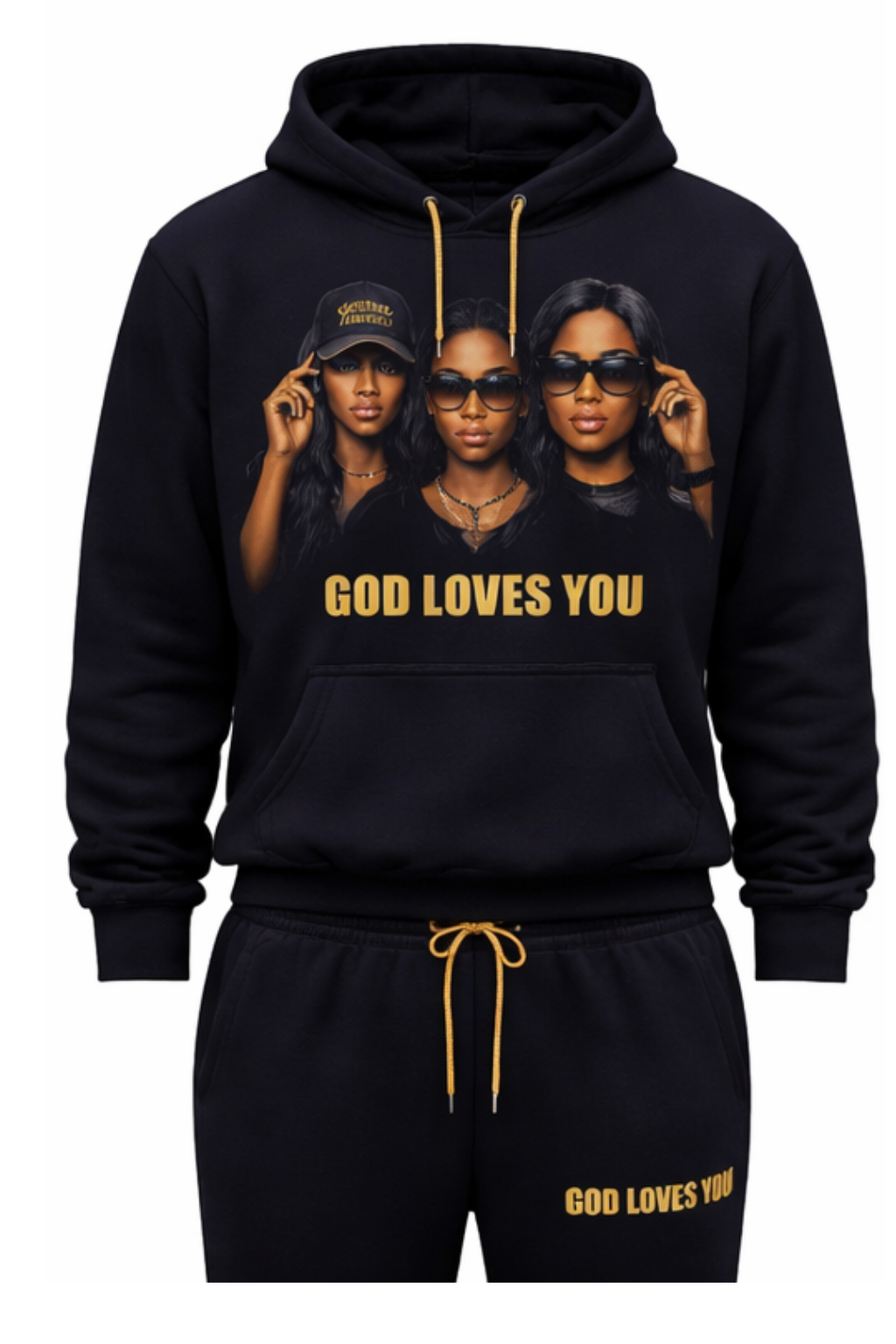 Monarch Pressure Black & Gold "God Loves You" Hoodie & Jogger Set