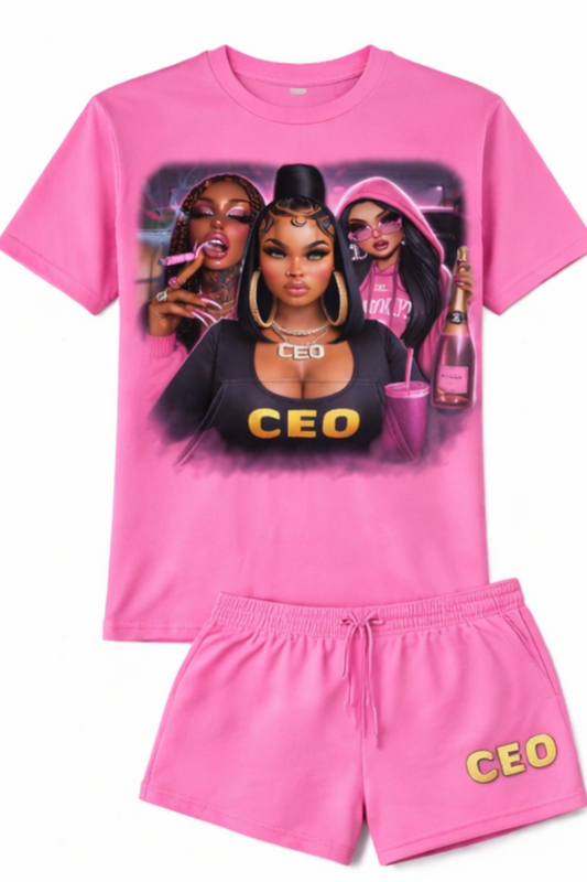 Monarch Pressure Pink "CEO Energy" T-Shirt & Shorts Set