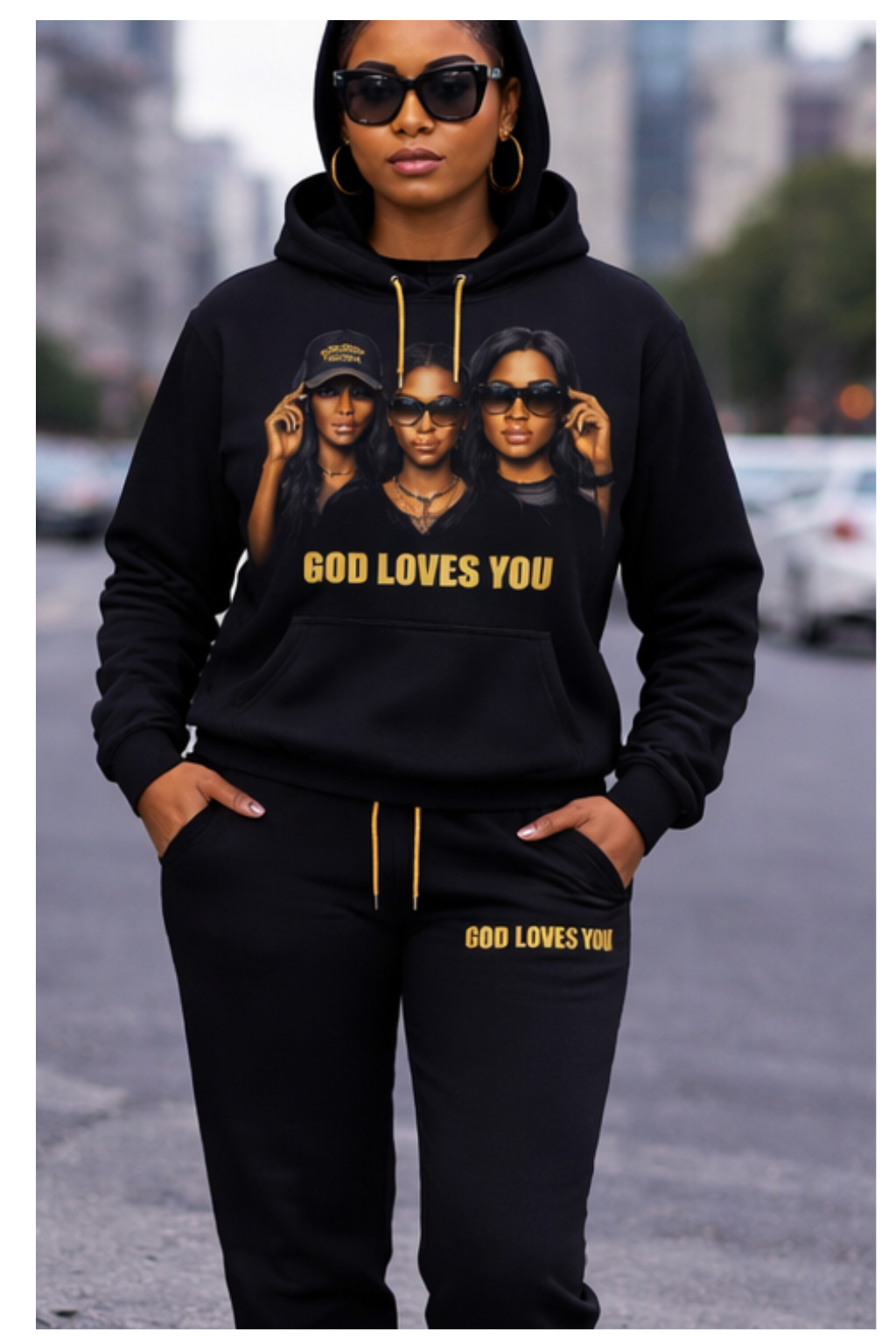 Monarch Pressure Black & Gold "God Loves You" Hoodie & Jogger Set