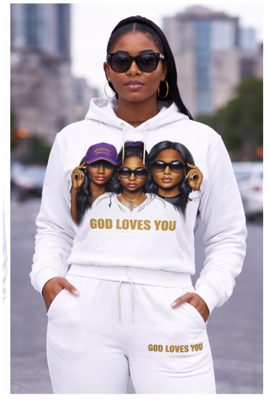 Monarch Pressure White & Gold "God Loves You" Hoodie & Jogger Set