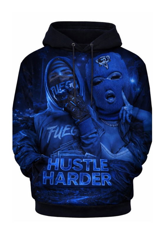 Monarch Pressure "Hustle Harder" Graphic Hoodie (Blue Edition)